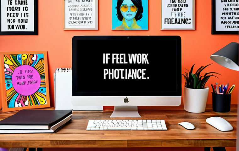 **Prompt:** A freelancer working from a colorful, modern home office with a laptop, surrounded by digital art and motivational quotes, showcasing the flexibility and autonomy of freelancing, Upwork and Fiverr logos subtly present.