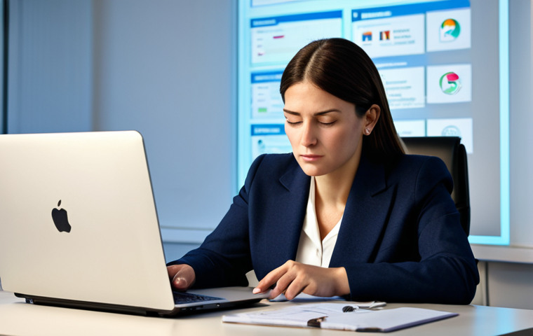 A professional woman in her early thirties, dressed in a modest business suit, sits at a modern office desk. Her eyes are subtly drawn towards a smartphone displaying multiple notification icons, while several tabs are open on her laptop screen. The desk surface shows signs of digital clutter, with various devices contributing to a sense of constant interruption. The lighting is bright office illumination, capturing the subtle visual noise of digital overload. The image is safe for work, appropriate content, fully clothed, professional dress, perfect anatomy, correct proportions, natural body proportions, well-formed hands, proper finger count, family-friendly.