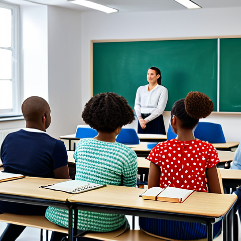 의식적 기술 사용을 위한 커뮤니티 형성 - Digital Literacy Education**
"A diverse group of adults in a brightly lit classroom setting, attent...