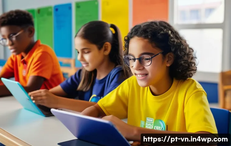의식적 기술 사용의 사회적 영향 - A vibrant digital classroom scene set in Brazil, featuring diverse students aged 12-16 wearing casua...